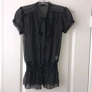 Love Squared Black and White Polka Dot Tie-Neck Blouse